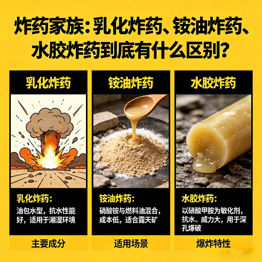 望花炸药家族：乳化炸药、铵油炸药、水胶炸药到底有什么区别？